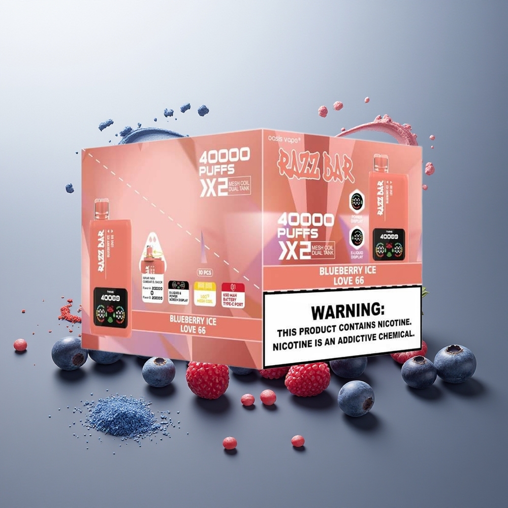 Finland tukku Razz Bar 40000 Puffs Kertakäyttöinen vape – Näyttö, 1.0Ω 2 Mesh-käämit, 2%,5% Nikotiinipitoisuus