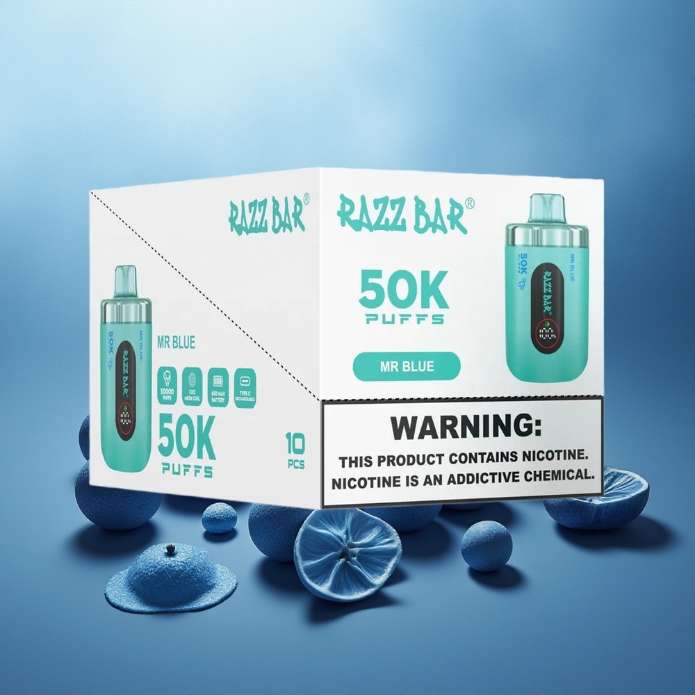 Finland tukku Razz Bar 50K Puffs Kertakäyttöinen vape - 50000 Pitua, 1.0 Ohm Mesh Käämi