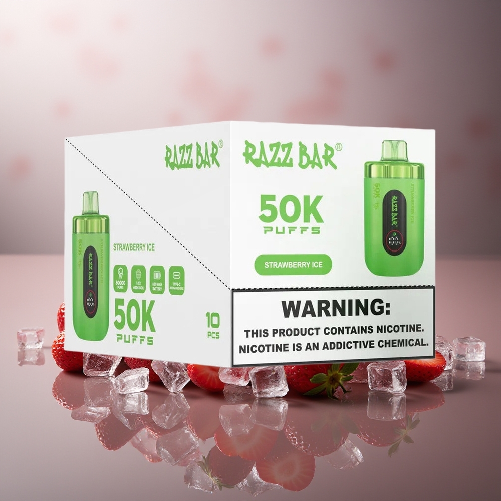 Finland tukku Razz Bar 50K Puffs Kertakäyttöinen vape 50000 Tupakkaa 1.0 Ohm Mesh Käämi Mansikkajäätelö