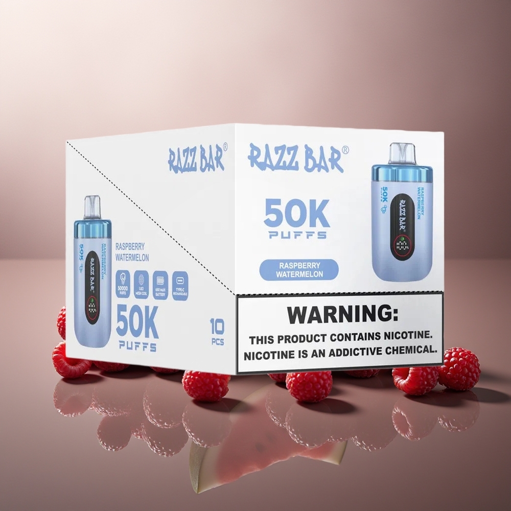 Finland tukku Razz Bar 50K Puffs Kertakäyttöinen vape 50000 Tupakkaa 1.0 Ohm Mesh Käämi Vadelma-vesimeloni