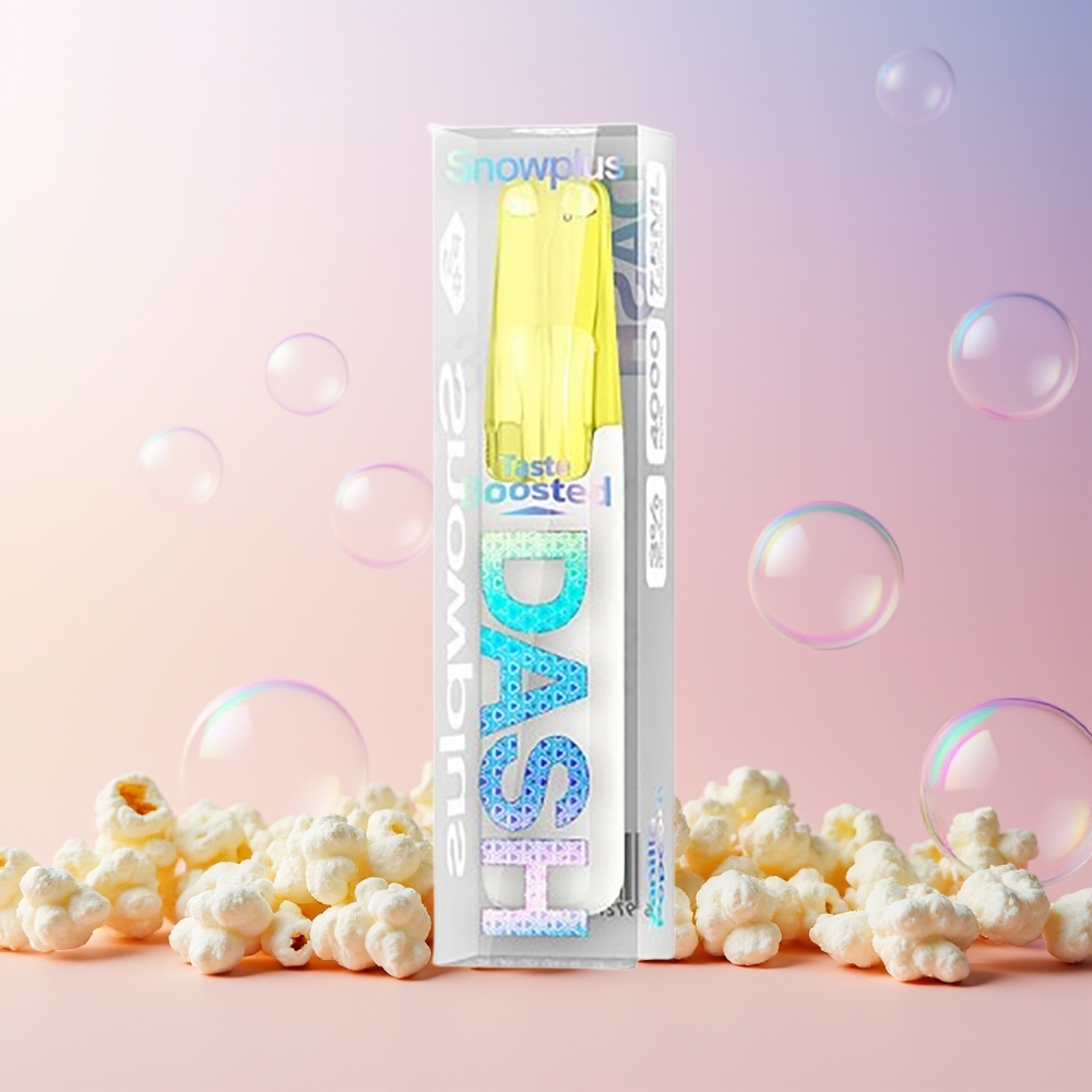Finland tukku Snowplus Dash 4000 Puffs Disposable Device - 530 mAh akku, 7.5 ml nestemäärä Vanilja-popcorn