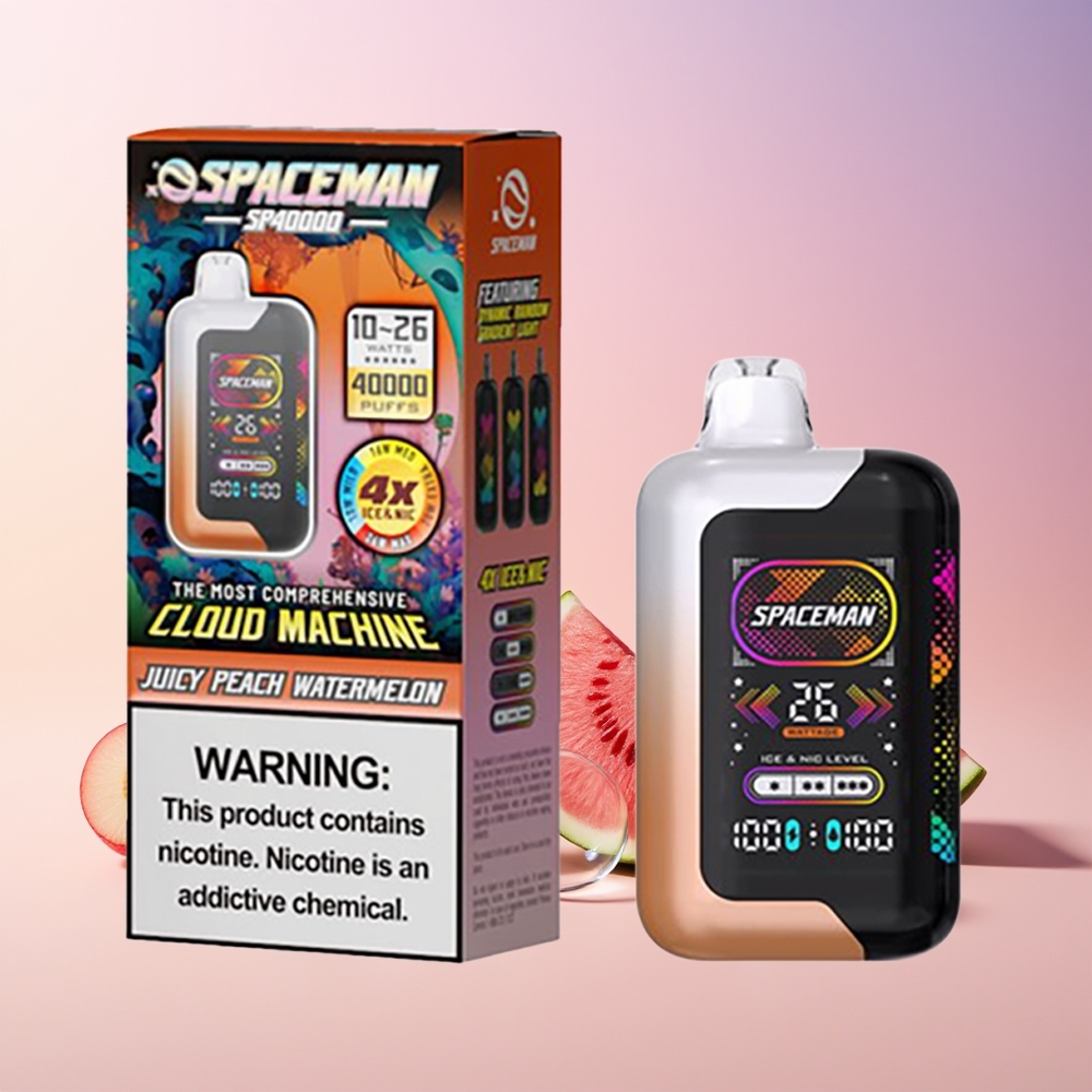 Finland tukku SPACEMAN SP40000 1000mAh akku 20ml nestemäärä Disposable Vape Mehukas persikka-vesimeloni