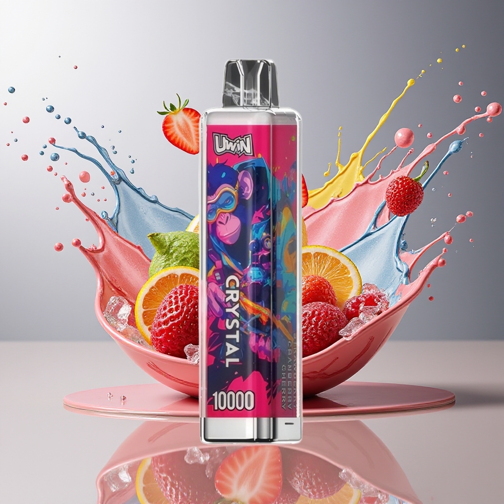 Finland tukku UWIN Crystal 10000 Puffs - 18ml nestemäärä, 10 000 savutusta, RGB-valot Mansikka-karpalo-kirsikka