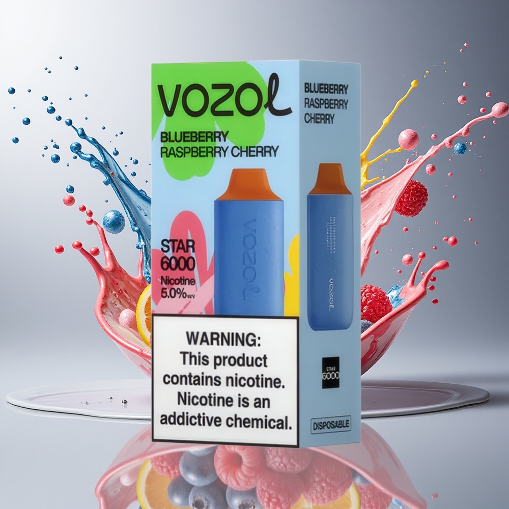 Finland tukku VOZOL STAR 6000 Kertakäyttöinen Vape - 65% PCR-materiaalia, 6000 savutusta Mustikka-vadelma-kirsikka