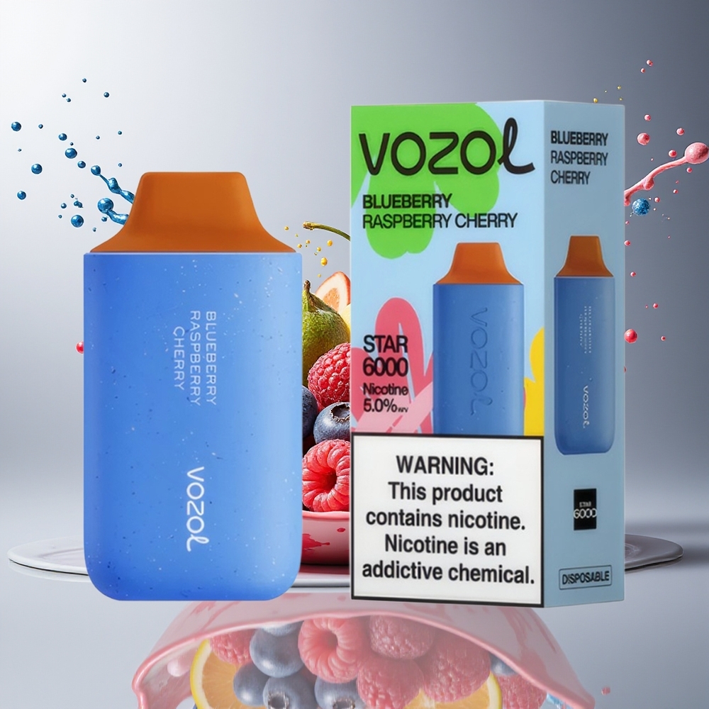 Finland tukku VOZOL STAR 6000 Kertakäyttöinen Vape - 65% PCR-materiaalia, 6000 savutusta Mustikka-vadelma-kirsikka
