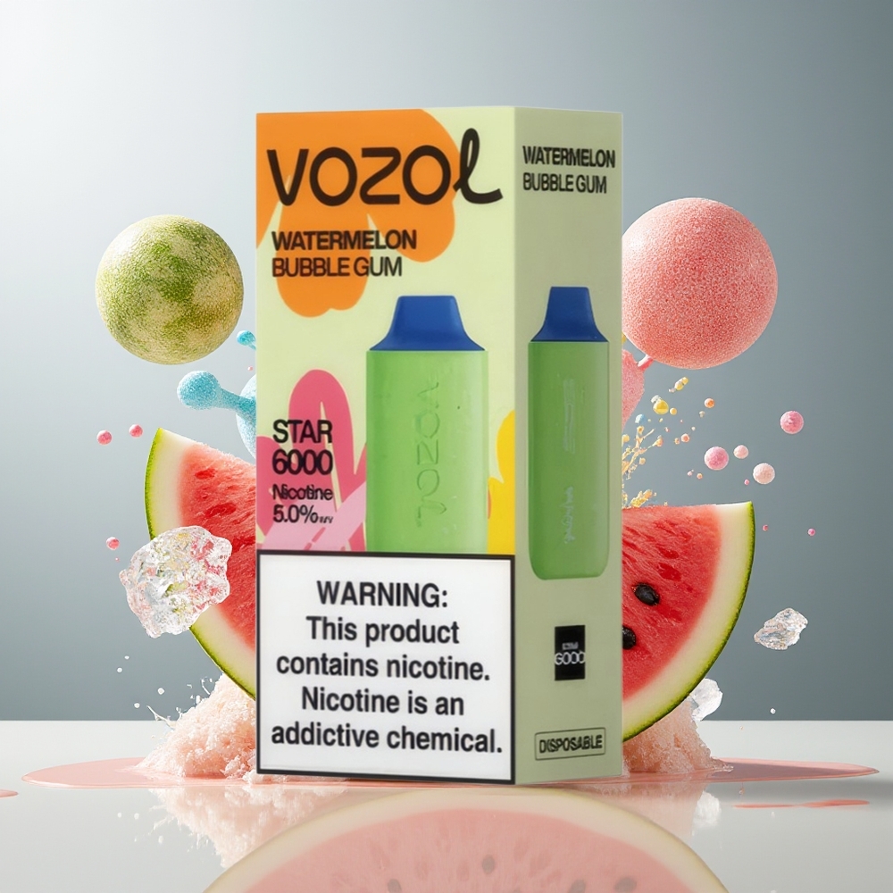 Finland tukku VOZOL STAR 6000 Kertakäyttöinen Vape - 65% PCR-materiaalia, 6000 savutusta Vesimelonipurukumi