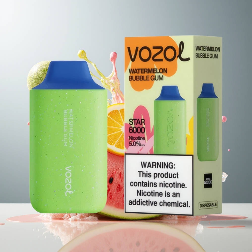 Finland tukku VOZOL STAR 6000 Kertakäyttöinen Vape - 65% PCR-materiaalia, 6000 savutusta Vesimelonipurukumi