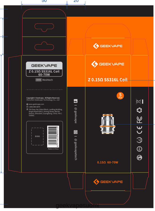 GEEKVAPE Suomi | 5 kpl/pakkaus z-sarjan kela GeekVape z0,2 ohmia 84J82J1
